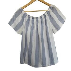 Workshop Women Blue And White Striped Off The Shoulder Top Size Medium